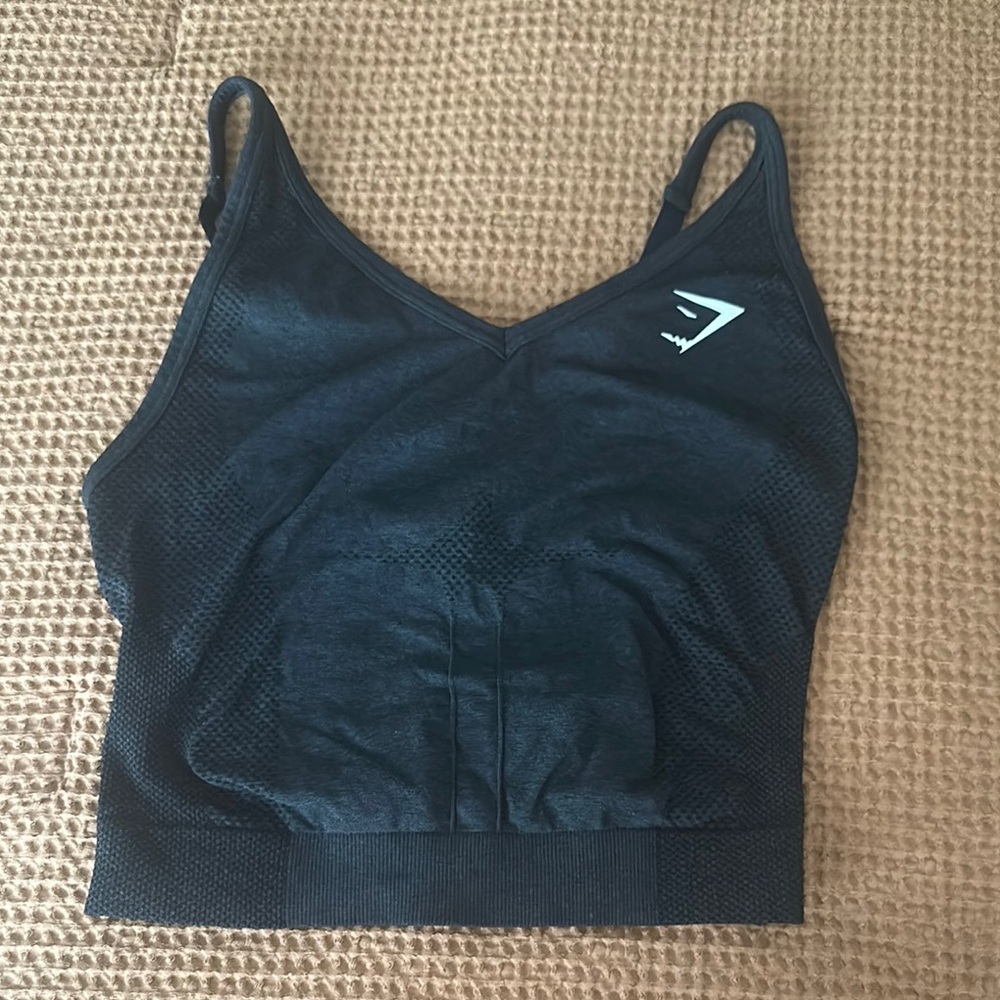 Gymshark Black Sports Bra with V-Neck and Spaghetti Straps